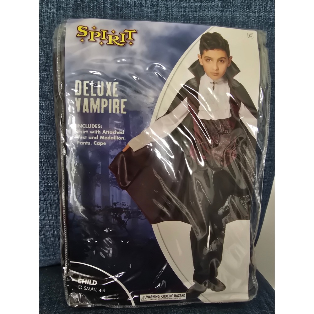Spirit Halloween Deluxe Vampire Costume Child Small 4-6 Cape Vest Pants Set